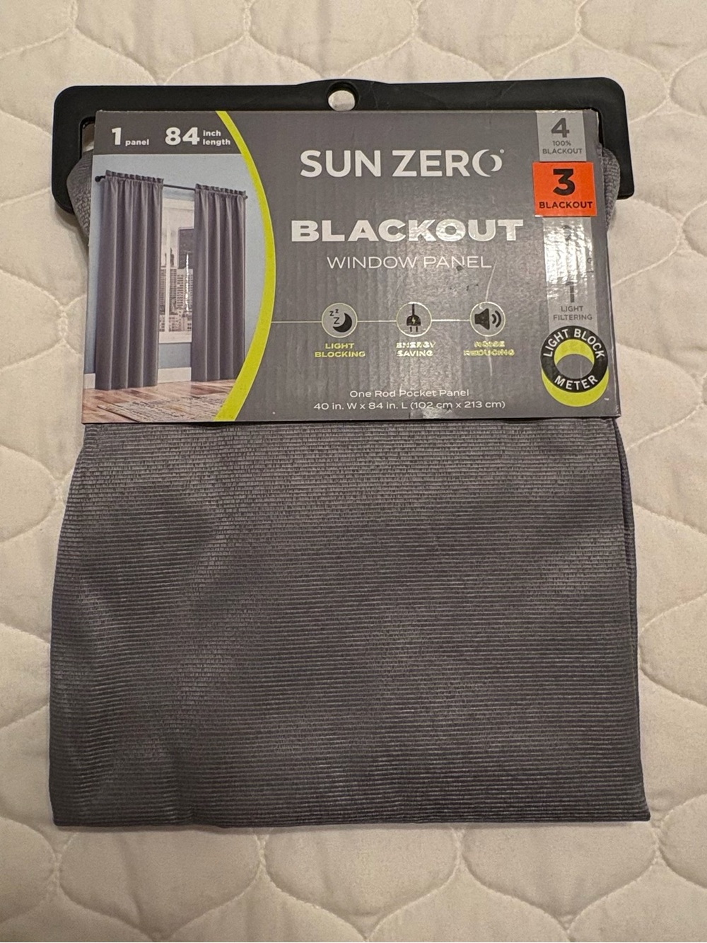 SunZero Blackout Window Panel Curtain Gray 40” W x 84” L